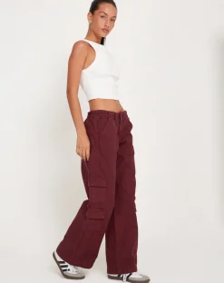 Motel Rocks Wide Leg Pants-Hansa Cargo Trouser in Burgundy