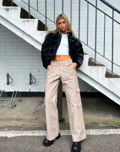 Motel Rocks Wide Leg Pants-Hansa Cargo Trouser in Stone