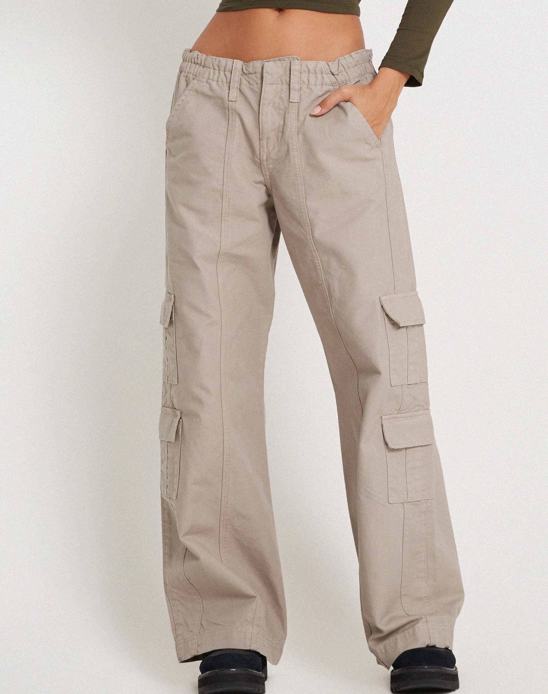 Motel Rocks Wide Leg Pants-Hansa Cargo Trouser in Stone