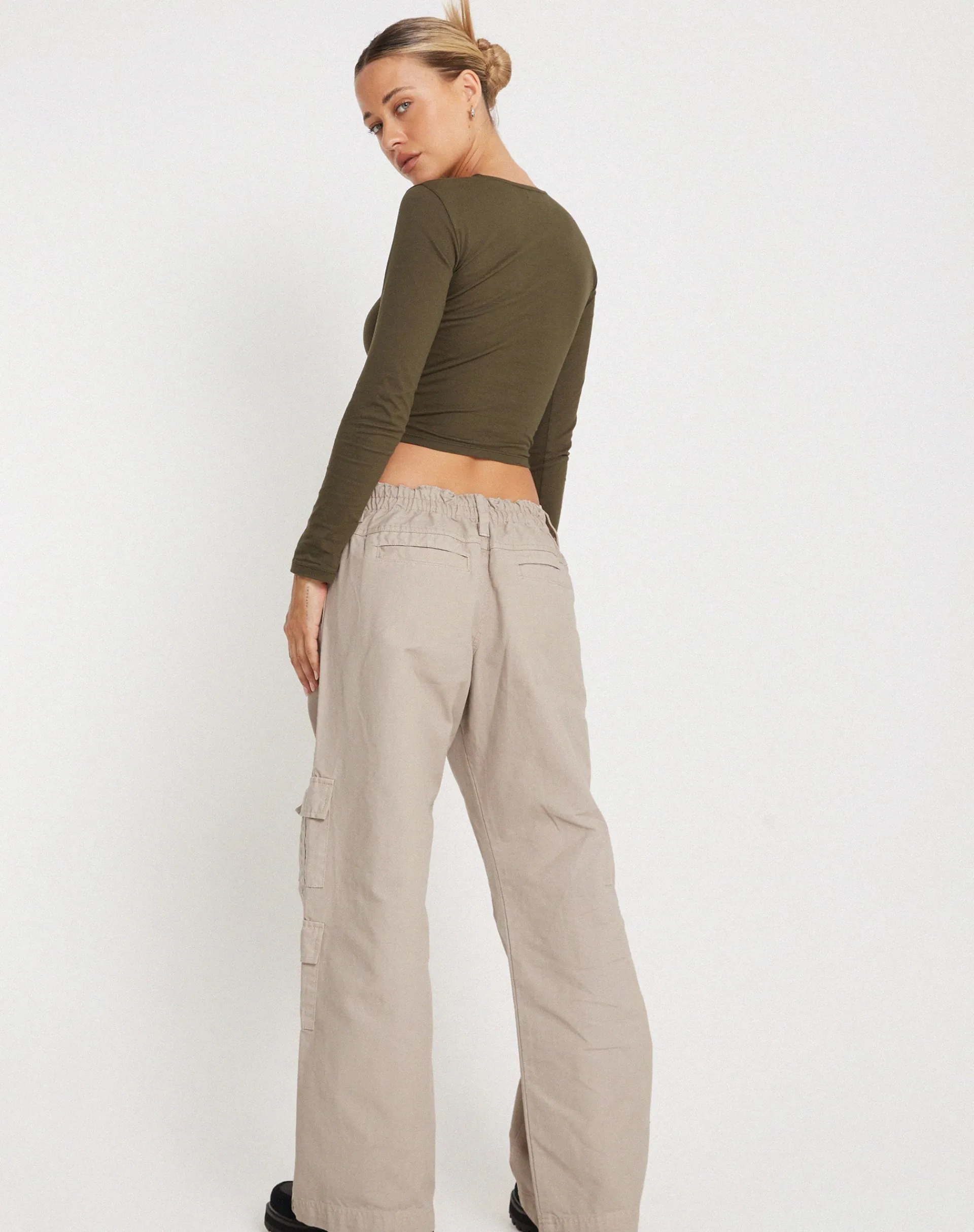Motel Rocks Wide Leg Pants-Hansa Cargo Trouser in Stone