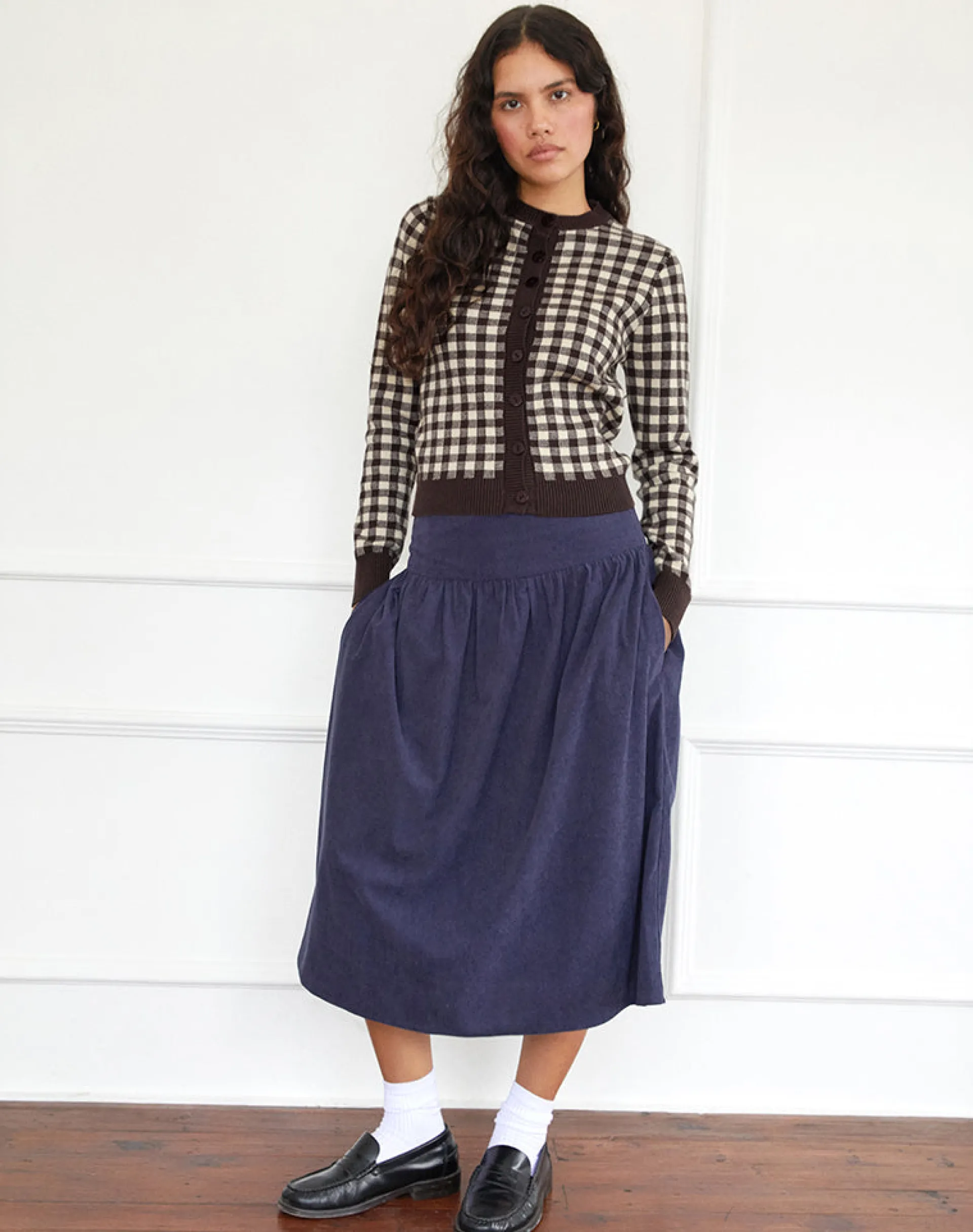 Motel Rocks Cardigans-Hanudia Cardi in Gingham Brown