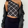 Motel Rocks Printed Tops | Going Out Tops-Harini One Shoulder Top in Black White Check