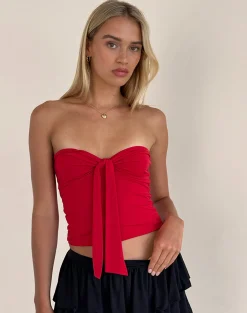 Motel Rocks Basic Tops | Bandeau Tops-Harlyn Bandeau Top in Slinky Red