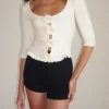 Motel Rocks Long Sleeve Tops-Harpan Rosette Top in Ivory