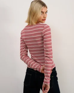 Motel Rocks Long Sleeve Tops-Haruka Top in Stripe Red and White