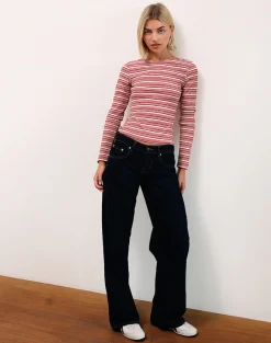 Motel Rocks Long Sleeve Tops-Haruka Top in Stripe Red and White