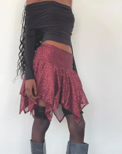 Motel Rocks Mini Skirts-Helga Waterfall Mini Skirt in Sequin Burgundy