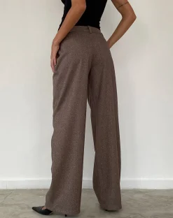 Motel Rocks Wide Leg Pants | Low Rise Pants-Helsa Low Rise Trouser in Dark Brown Tailoring