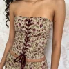 Motel Rocks Co-Ords | Printed Tops-Heska Corset Top in Botanical Taupe BotanicalTaupe