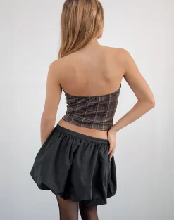 Motel Rocks Corset Tops | Bandeau Tops-Heska Lace Front Corset Top in Brown Check BrownCheck