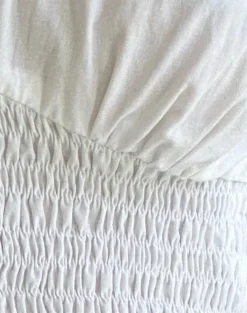 Motel Rocks Co-Ords-Hevalis Plunge Shirred Top in Poplin White PoplinWhite