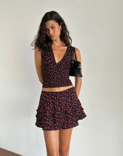 Motel Rocks Co-Ords | Printed Tops-Hevalis Top in Strawberry Polka Black StrawberryPolkaBlack