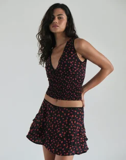 Motel Rocks Co-Ords | Printed Tops-Hevalis Top in Strawberry Polka Black StrawberryPolkaBlack