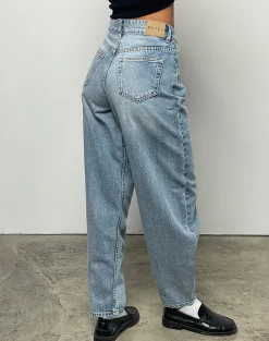 Motel Rocks Wide Leg Pants | Jeans-High Rise Barrel Jean in Bleu