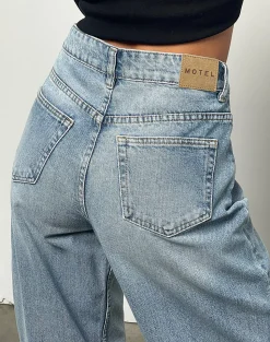Motel Rocks Wide Leg Pants | Jeans-High Rise Barrel Jean in Bleu