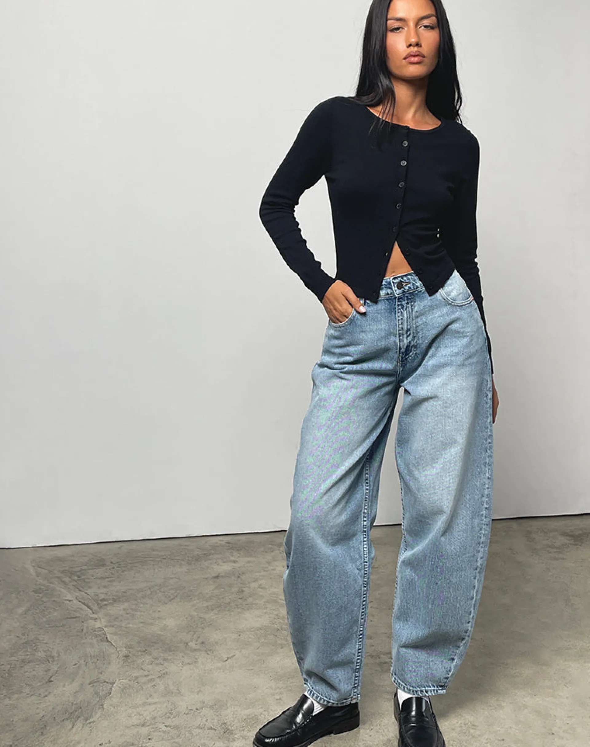 Motel Rocks Wide Leg Pants | Jeans-High Rise Barrel Jean in Bleu