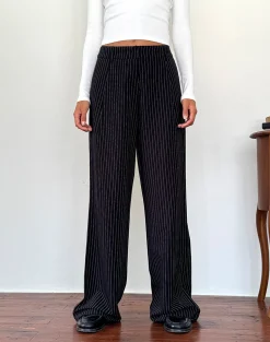 Motel Rocks Wide Leg Pants | Low Rise Pants-Hondra Trousers in Pinstripe Black PinstripeBlack