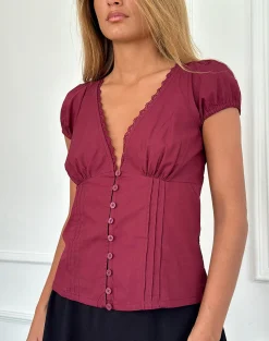 Motel Rocks Corset Tops | Going Out Tops-Ilias Corset Top in Poplin Burgundy PoplinBurgundy