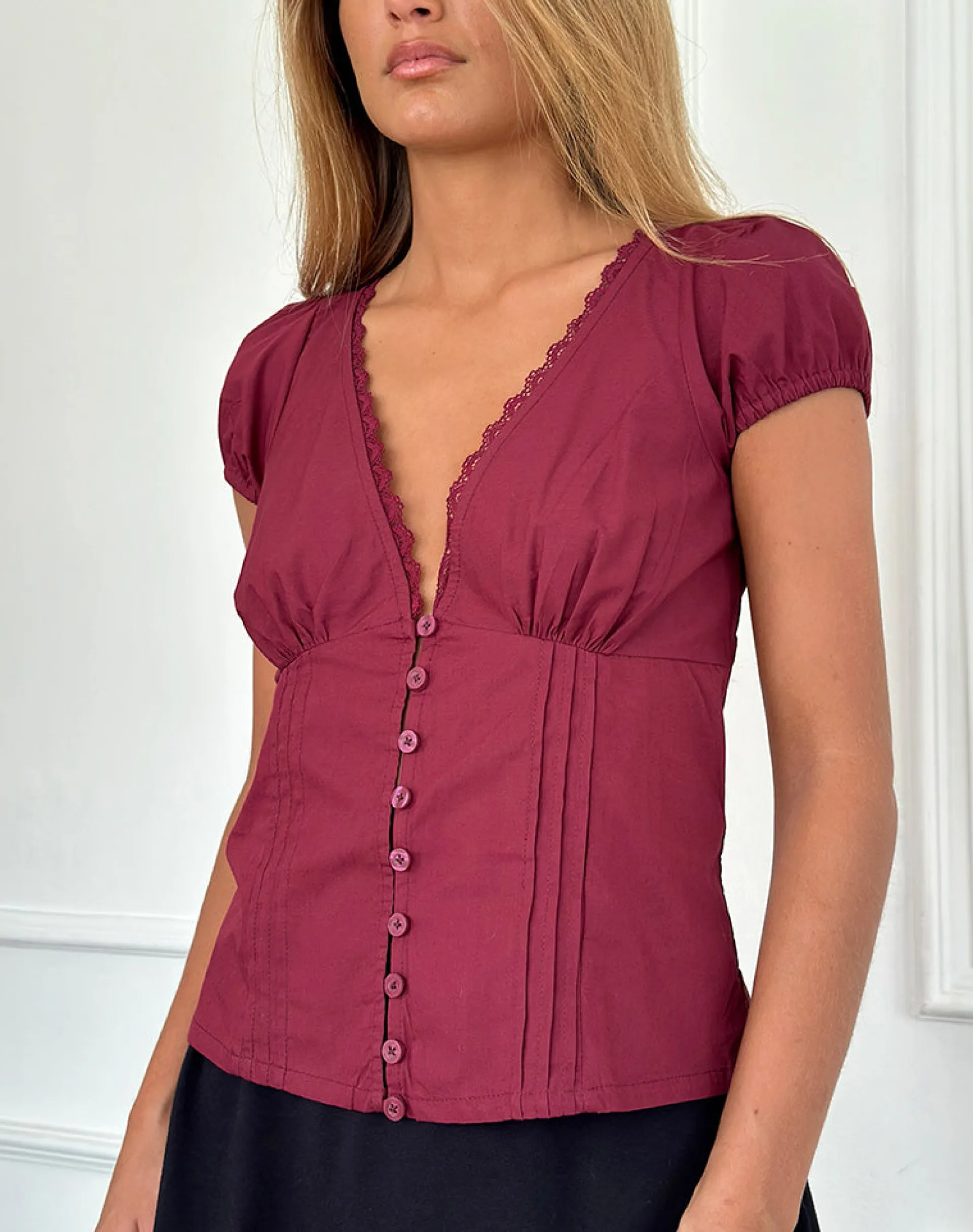 Motel Rocks Corset Tops | Going Out Tops-Ilias Corset Top in Poplin Burgundy PoplinBurgundy