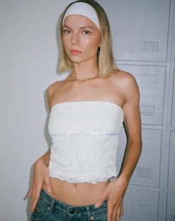 Motel Rocks Bandeau Tops | Lace Tops-Ilina Bandeau Top in Lace Ivory