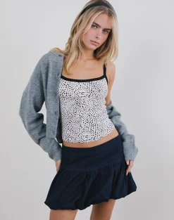 Motel Rocks Vest Tops | Printed Tops-Ilisna Top in Black and White Mini Dalmatian Print with Black Binding BlackandWhiteMiniDalmatianPrintwithBlackBinding