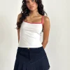 Motel Rocks Basic Tops | Strappy Tops-Ilisna Top in Off White with Red Gingham Binding OffWhitewithRedGinghamBinding
