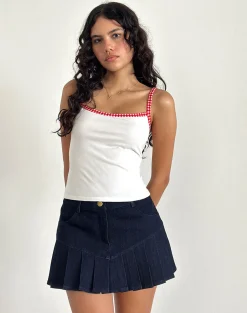 Motel Rocks Basic Tops | Strappy Tops-Ilisna Top in Off White with Red Gingham Binding OffWhitewithRedGinghamBinding