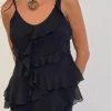 Motel Rocks Strappy Tops-Irama Asymmetric Ruffle Top in Black