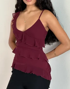 Motel Rocks Strappy Tops | Going Out Tops-Irani Top in Ruby Wine RubyWine