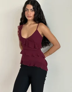 Motel Rocks Strappy Tops | Going Out Tops-Irani Top in Ruby Wine RubyWine