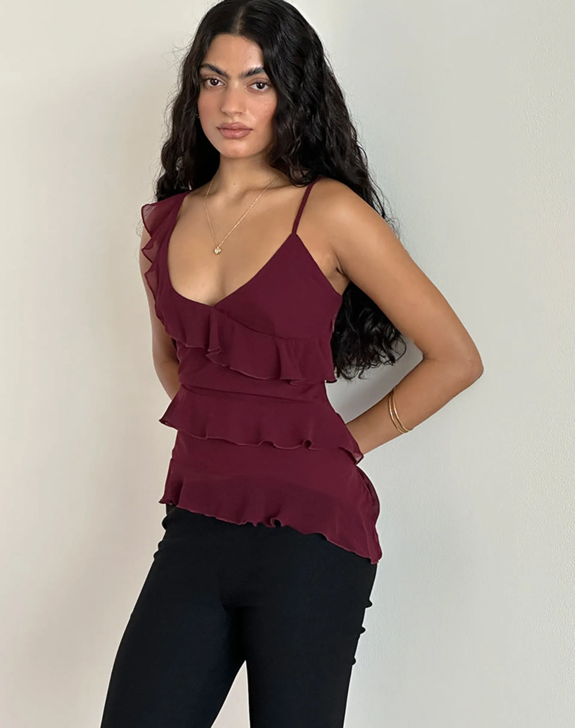 Motel Rocks Strappy Tops | Going Out Tops-Irani Top in Ruby Wine RubyWine