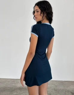 Motel Rocks Day Dresses | Mini Dresses-Isadre Mini Dress in Navy with Nantucket Blue Binding