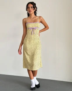 Motel Rocks Printed Dresses | Midi Dresses-Isaure Midi Dress in Flowing Flower Yellow