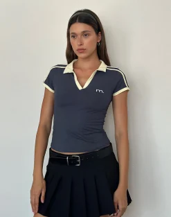 Motel Rocks Basics | Basic Tops-Isda Polo Top in Greystone with Buttermilk Binding GreystonewithButtermilkBinding