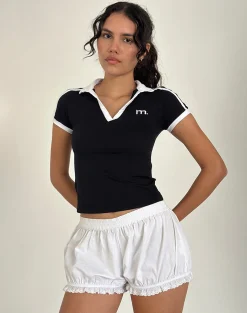 Motel Rocks Basics | Basic Tops-Isda Top in Black with White Binding and M Embroidery BlackwithWhiteBindingandMEmbroidery