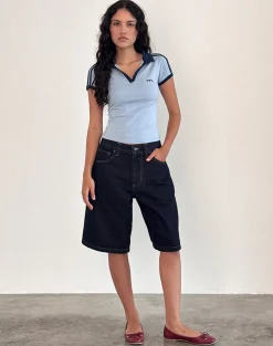Motel Rocks Tees-Isda Top in Nantucket Blue with Navy Binding and M Embroidery NantucketBluewithNavyBindingandMEmbroidery