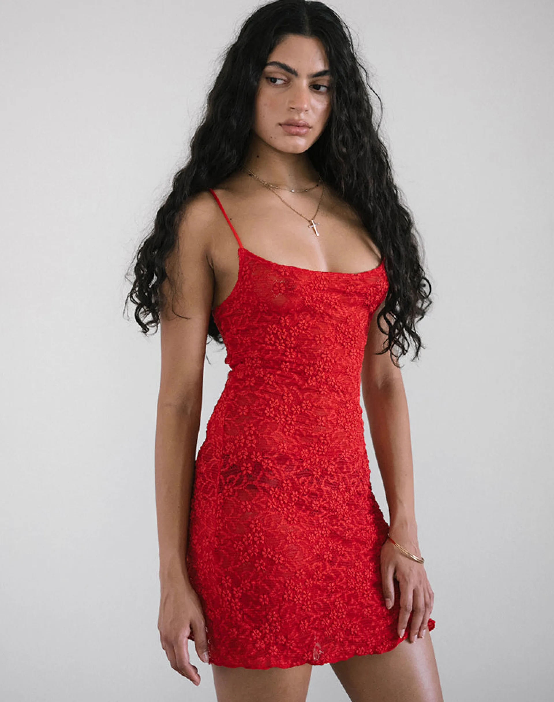Motel Rocks Bodycon Dresses | Mini Dresses-Ismene Mini Dress in Unlined Lace Red