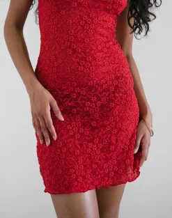 Motel Rocks Bodycon Dresses | Mini Dresses-Ismene Mini Dress in Unlined Lace Red