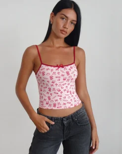 Motel Rocks Printed Tops | Strappy Tops-Isna Cami Top in Girlie Print with Red Binding GirliePrintwithRedBinding