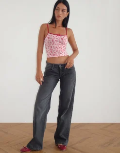 Motel Rocks Printed Tops | Strappy Tops-Isna Cami Top in Girlie Print with Red Binding GirliePrintwithRedBinding