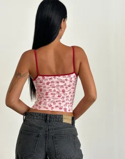 Motel Rocks Printed Tops | Strappy Tops-Isna Cami Top in Girlie Print with Red Binding GirliePrintwithRedBinding