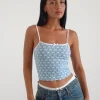 Motel Rocks Printed Tops | Strappy Tops-Isna Cami Top in Powder Blue XO Heart Print PowderBluewithXOHeart