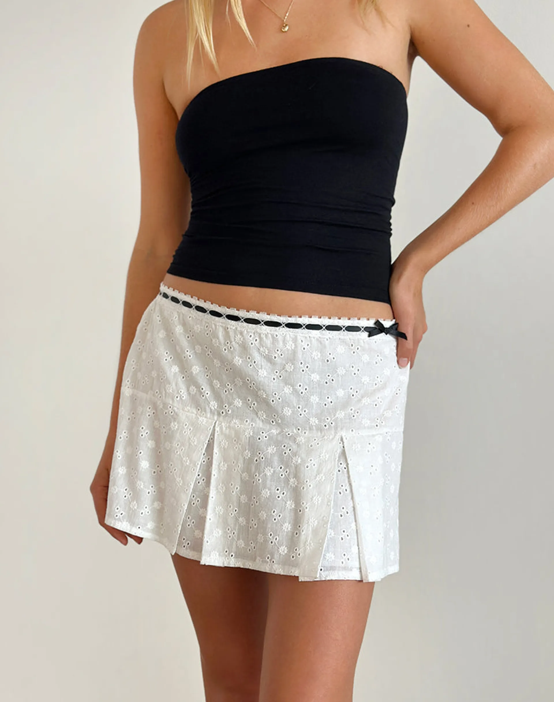 Motel Rocks Co-Ords | Pleated Skirts-Istana Skirt in Broderie White