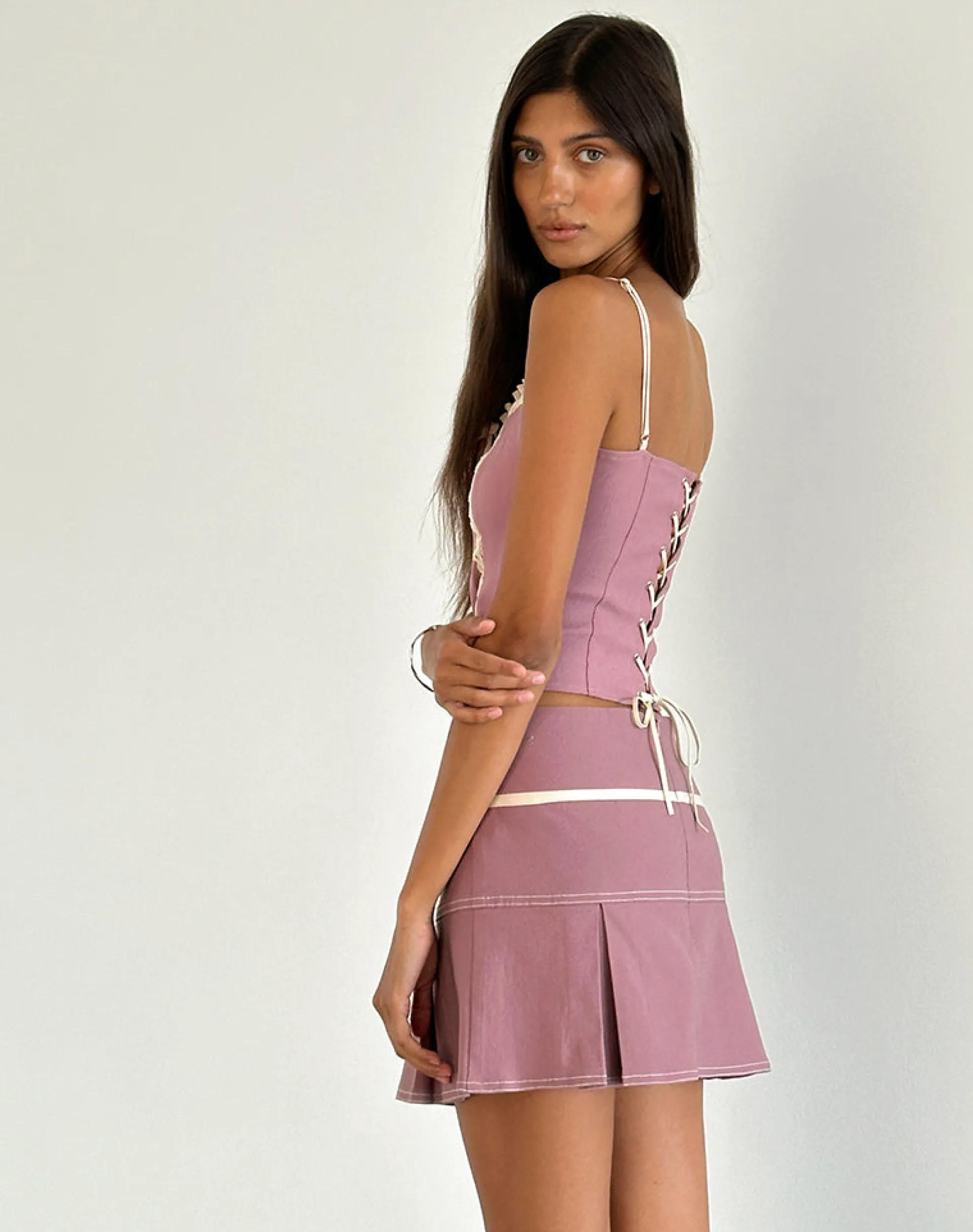 Motel Rocks Pleated Skirts | Mini Skirts-Istari Mini Skirt in Dusky Pink DuskyPink