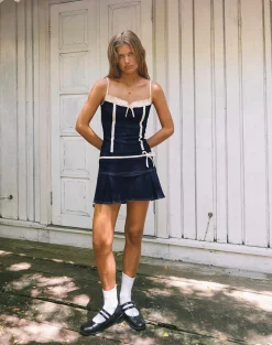 Motel Rocks Co-Ords | A Line Skirts-Istari Mini Skirt in navy