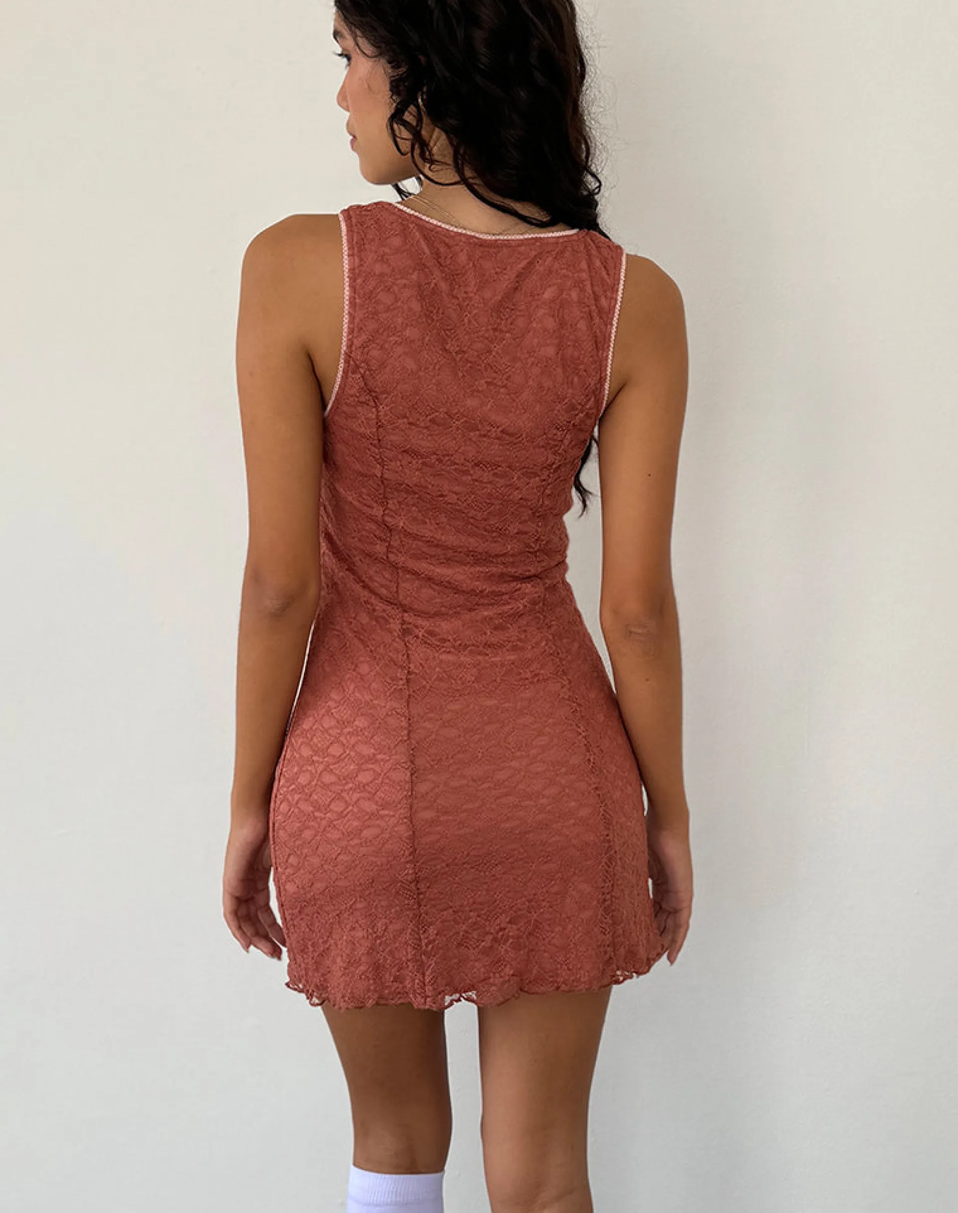 Motel Rocks Mini Dresses-Itzy Lace Mini Dress in Withered Rose