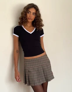 Motel Rocks Basics | Basic Tops-Izolde Baby Tee in Black with White Binding and M Embroidery BlackwithWhiteBindingandMEmbroidery