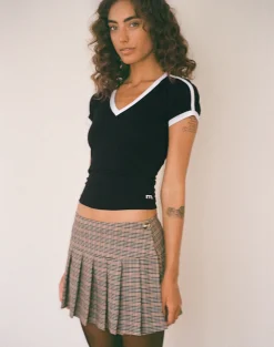 Motel Rocks Basics | Basic Tops-Izolde Baby Tee in Black with White Binding and M Embroidery BlackwithWhiteBindingandMEmbroidery