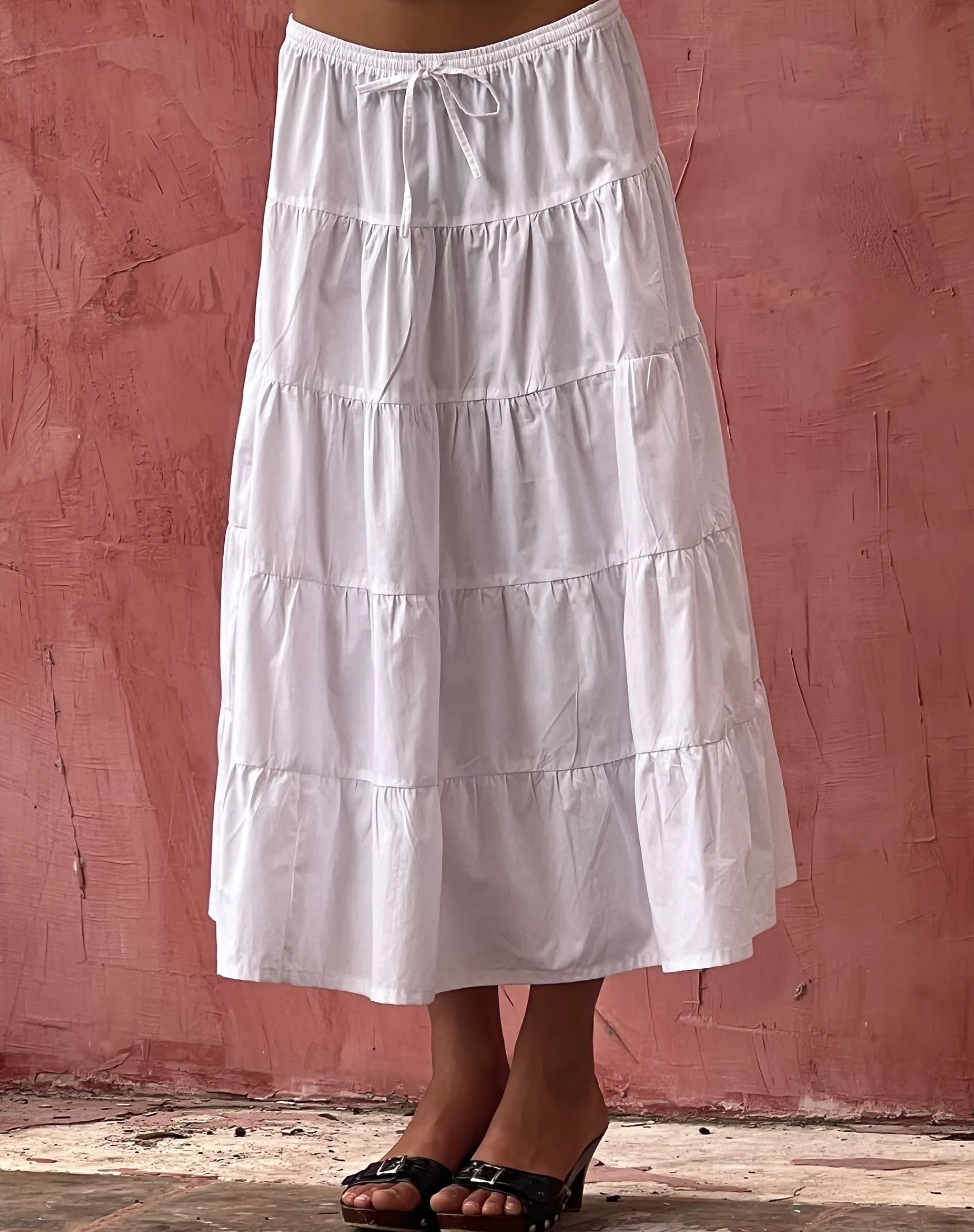 Motel Rocks Midi Skirts-Izumi Tiered Midi Skirt in Poplin White PoplinWhite