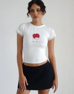 Motel Rocks Basic Tops | Printed Tops-Izzy Baby Tee in Off White 'Dont Bug Me' OffWhite'DontBugMe'